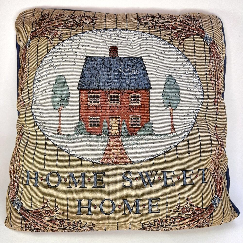 Cottage Core Vintage Woven Tapestry “Bless This Home” Throw Pillow Double Sided